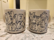 Taylor & NG 1984 Naughty Penguins VTG Mug Set Of 2 Blue & Cream picture