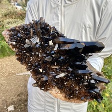 17.39LB Large Natural Black Smoky Quartz Crystal Cluster Raw Mineral Specimen picture