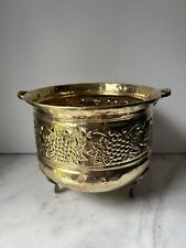 vintage brass footed planter With Handles Embossing Grape Motif India picture