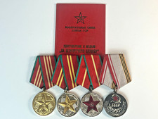 USSR Medal Set 10 15 20 Years Impeccable Service Veteran Medal + Award Book USSR picture