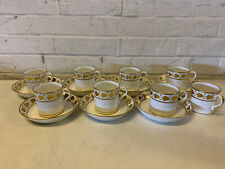 Antique English Likely Worcester Set of 7 Gold & White Porcelain Cups & Saucers picture