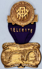 July 7th, 1913 - NALC Spokane WA Delegate Badge Longest Concrete Span Bridge picture