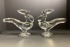 2 VTG by New Martinsville #668 clear glass Animal roosters bookends figurines picture