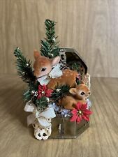 Vintage Flocked Deer In Brass Box Hand Crafted Made OOAK Kitsch Christmas Decor picture