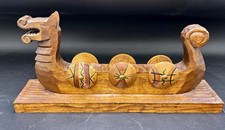 Swedish Marked Ahrneberg Hand Carved Wood Scandinavian Viking Ship Candleholder picture