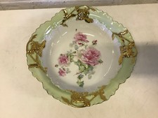 Antique European Porcelain Bowl w/ Pink Roses & Gold Decoration picture