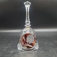 Global Art Lead Crystal Bell Red Cut Glass Floral Etched Germany Vintage picture
