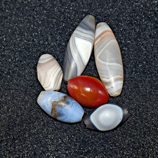 6 Ancient Central Asian & Tibetan Mix Agate Carnelian Stone Dzi Bead Lot picture