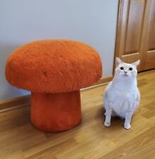 Awesome RARE Mid Century Vtg Retro 70's Fuzzy Fur Orange Mushroom Stool LOOK picture