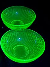 Uranium Glass Green Art Deco Custard Sherbet Dessert Cup Set of 2 Glows picture