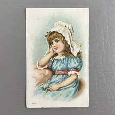 Victorian Trade Card Little Girl Blue Dress Bonnet READ 4.75x3