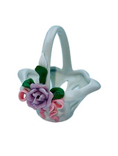 Pretty Little Porcelain Basket With A Lilac Rose & Pink Ribbon - Silvestri picture