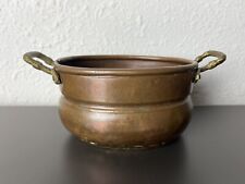 Antique Hand Hammered Copper Pot Rolled Edge Dovetailed Seam Brass Handles 5” picture