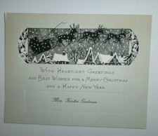 Vtg Christmas Card Silhouette Santa Reindeer Stream Across Sky Snow Homes 1927 picture