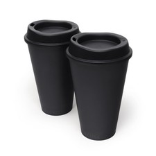 2-Pack Reusable Coffee Cups with Lids- Black picture