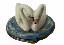 Limoges Hand Painted Two Swans Love Trinket Box Peint Main La Gloriette picture