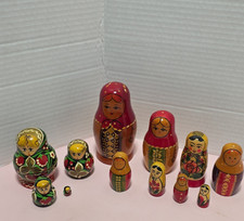 VTG USSR Hand painted Russian Wooden Stacking Nesting Dolls Set (12)FOLK ART EUC picture