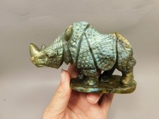 Rhinoceros Figurine Labradorite Hand Carved Stone Animal #O243 picture