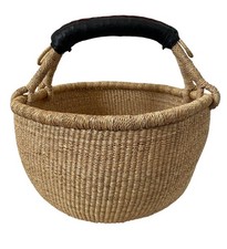 Large Vintage African Ghana Bolga Basket Woven Market Basket Leather Handle Home picture