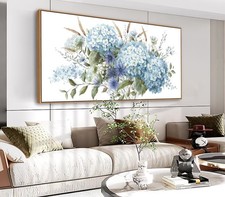 VEAEE Framed Flowers Canvas Wall Art - Blue Floral Canvas Pictures, Living Room picture