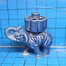 Vintage Blue Glaze Ceramic Elephant Flower Frog 4