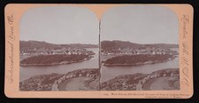 Photo:Farsund Norway 1902 hill-encircled town harbor stereoview picture