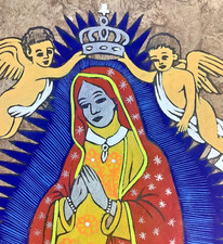 Mexican Amate Bark Folk Art Handmade Painting - Our Lady of Guadalupe - 16 x 23 picture