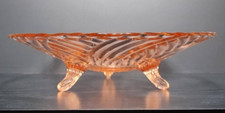 Vintage Pink Depression Glass Swirl 3-Footed Serving PJlate Scalloped Edge 10 In picture