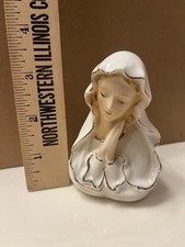 Vtg Mary Madonna Praying Hands Bust Figurine 3.5” Small Bud Vase Ceramic Planter picture
