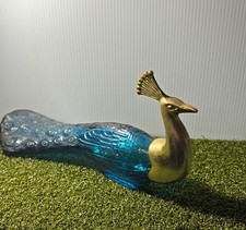 Vintage Avon Peacock Cologne Bottle Blue Glass Gold Tone Head Empty 9