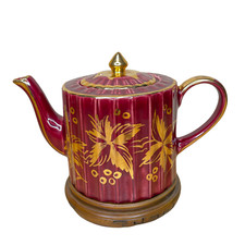 Vintage Price Kensington Teapot Maroon Gold Floral England 5.5
