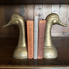 Pair VTG Large MCM Solid Brass Mallard Duck Head Bookends Hollywood Regency 9.5