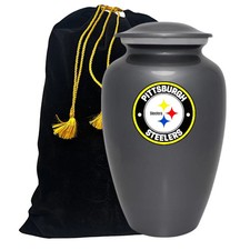 Gray Pittsburgh Steelers Football Theme Cremation Funeral Memorial Ashes Urn picture