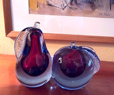 VINTAGE PRETTIEST PR MID CENTURY MURANO GLASS RED BLUE APPLE PEAR BOOKENDS picture