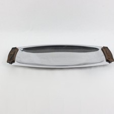 Kromex Vintage Chrome Bread Roll Serving Tray Faux-Wood Handles picture