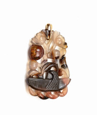 Old Chinese Agate Carved Carving Flower Basket Planter Necklace Pendant picture
