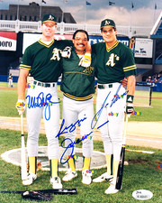 MARK MCGWIRE REGGIE JACKSON JOSE CANSECO SIGNED REPRINT OAKLAND A's 8
