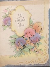 Vtg Mother’s Day/Birthday Greeting Card Beautiful Glittered Flowers Scalloped picture