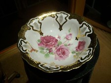 C.T. Carl Tielsch Co.Germany China Bowl Antique Handpainted Rose & Gold Accent   picture
