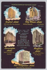 California Hotels Gaylord Ritz-Flower Leamington Mayflower Californian Postcard picture