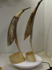 Vintage Cow Horn Hand Carved  Bird Art Sculptures picture