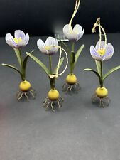 4 - FLOWER BULB Metal SPRING Easter Ornament Decorations  PURPLE YELLOW CROCUS picture
