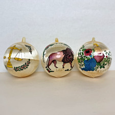Vintage 3 Bradford Zodiac Christmas Ornament Satin Ornaments Libra Leo Aquarius picture