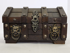 Vintage Wooden Storage Treasure Chest Box Metal Lion Hinge Gothic Japan picture