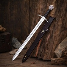 Custom Engraved Accolade Sword, Knights Templar Hand Forged Medieval Highlander picture