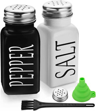 Salt and Pepper Shakers Set Cute Salt Shakers Vintage Glass Black and White picture