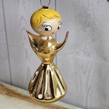 Vtg Mid Century Atomic Gold Angel Blown Glass Ornament IMPERFECT De Carlini ?  picture