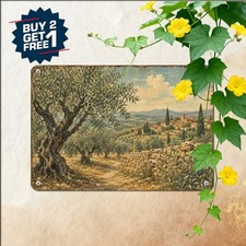 Tuscan Olive Garden Landscape Metal Sign Italian Vineyard Kitchen Tin Plaque picture