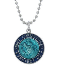 Blue and Aqua Saint Christopher Epoxy Medal Pendant with Adjustable Ball Chain picture