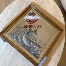 Miller High Life Tip Up Northern Pike Diamond Series Mirror 1994 NIB picture